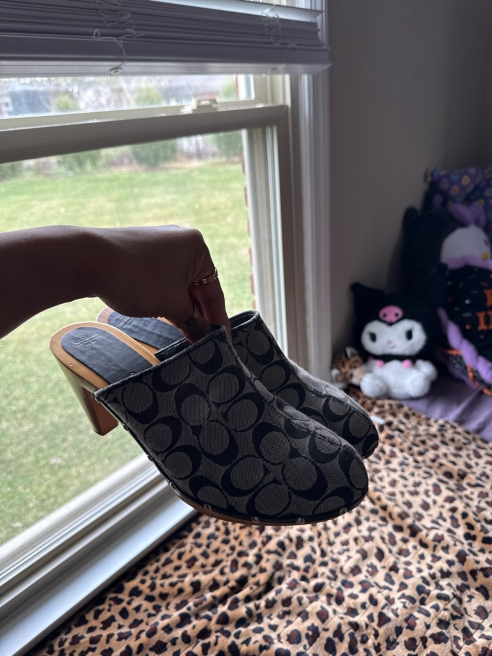 Coach Black & Gray Signature Canvas Mule Heels
